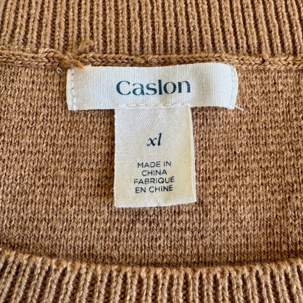 Caslon Sweater Tan Kangaroo Pocket Long Sleeve Casual Minimalist XL